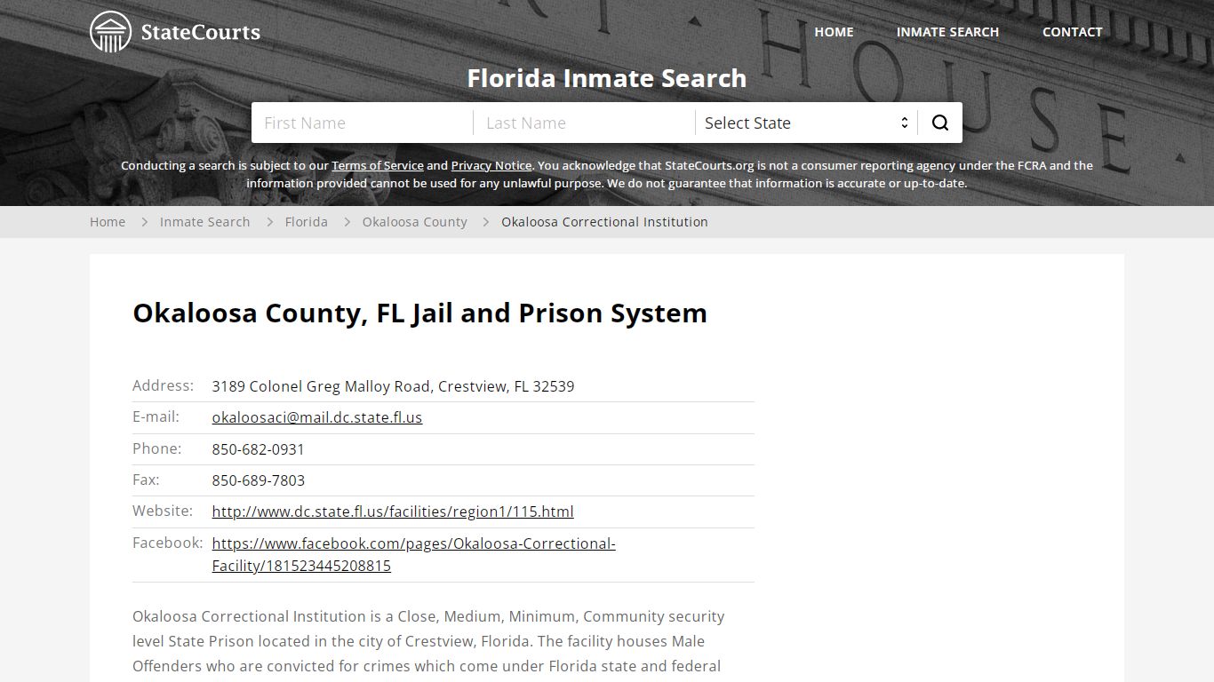 Okaloosa Correctional Institution Inmate Records Search ...