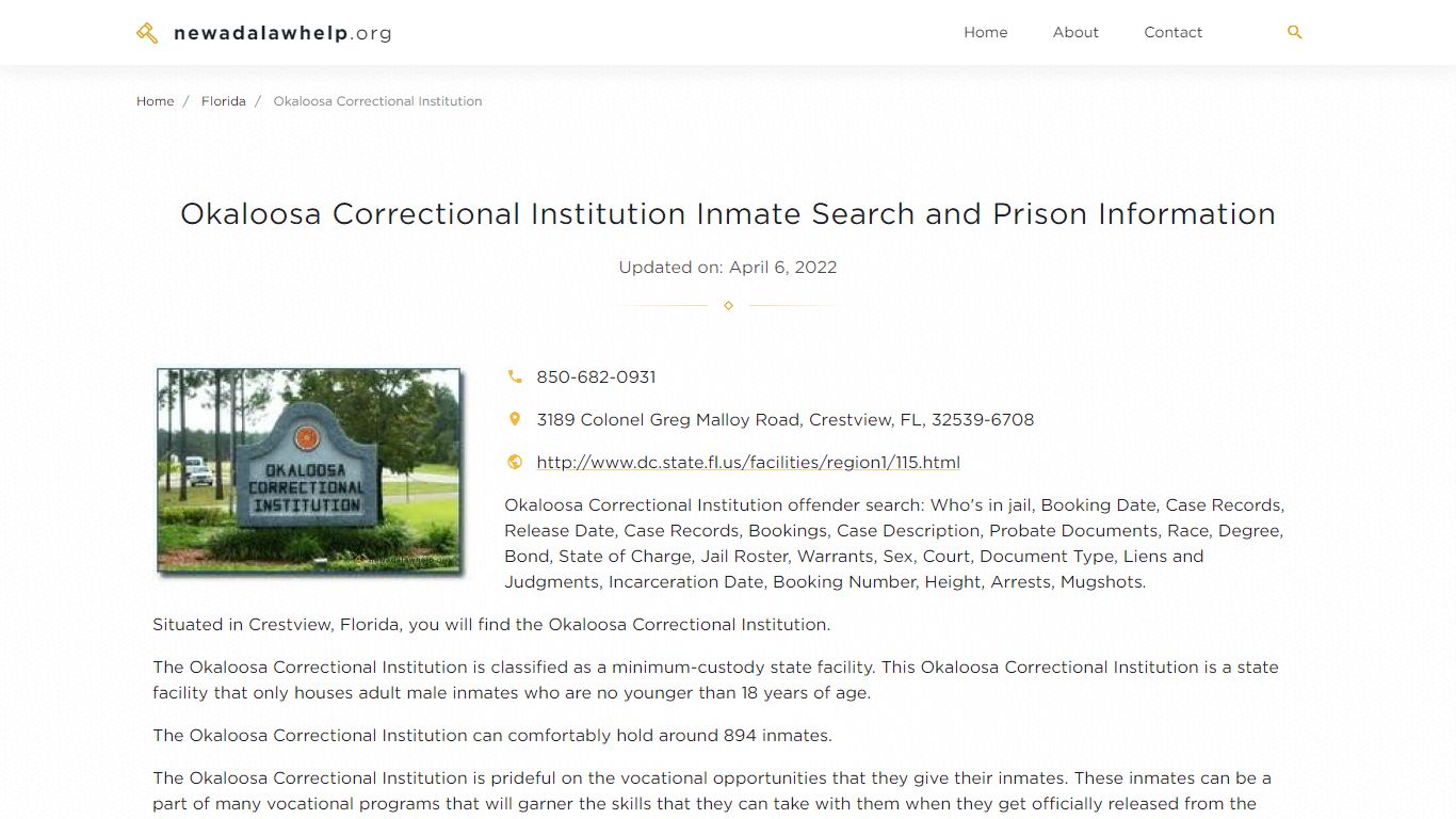 Okaloosa Correctional Institution Inmate Search ...