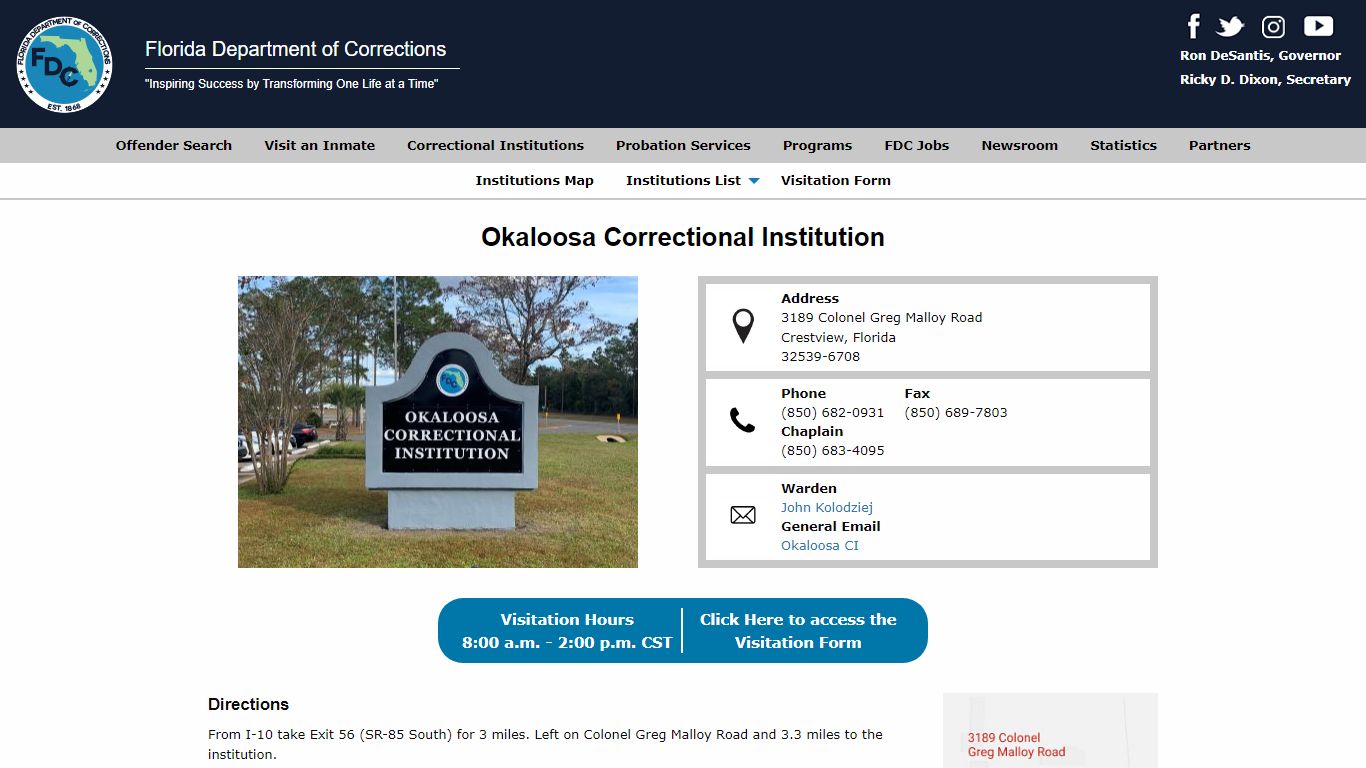 Okaloosa Correctional Institution -- Florida Department of ...