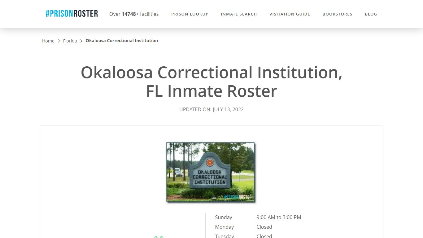 Okaloosa Correctional Institution, FL Inmate Roster