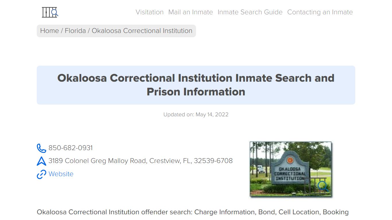 Okaloosa Correctional Institution Inmate Search ...